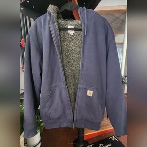 Navy Blue Men's Carhartt zip up hoodie w/fleece lining, Size Medium